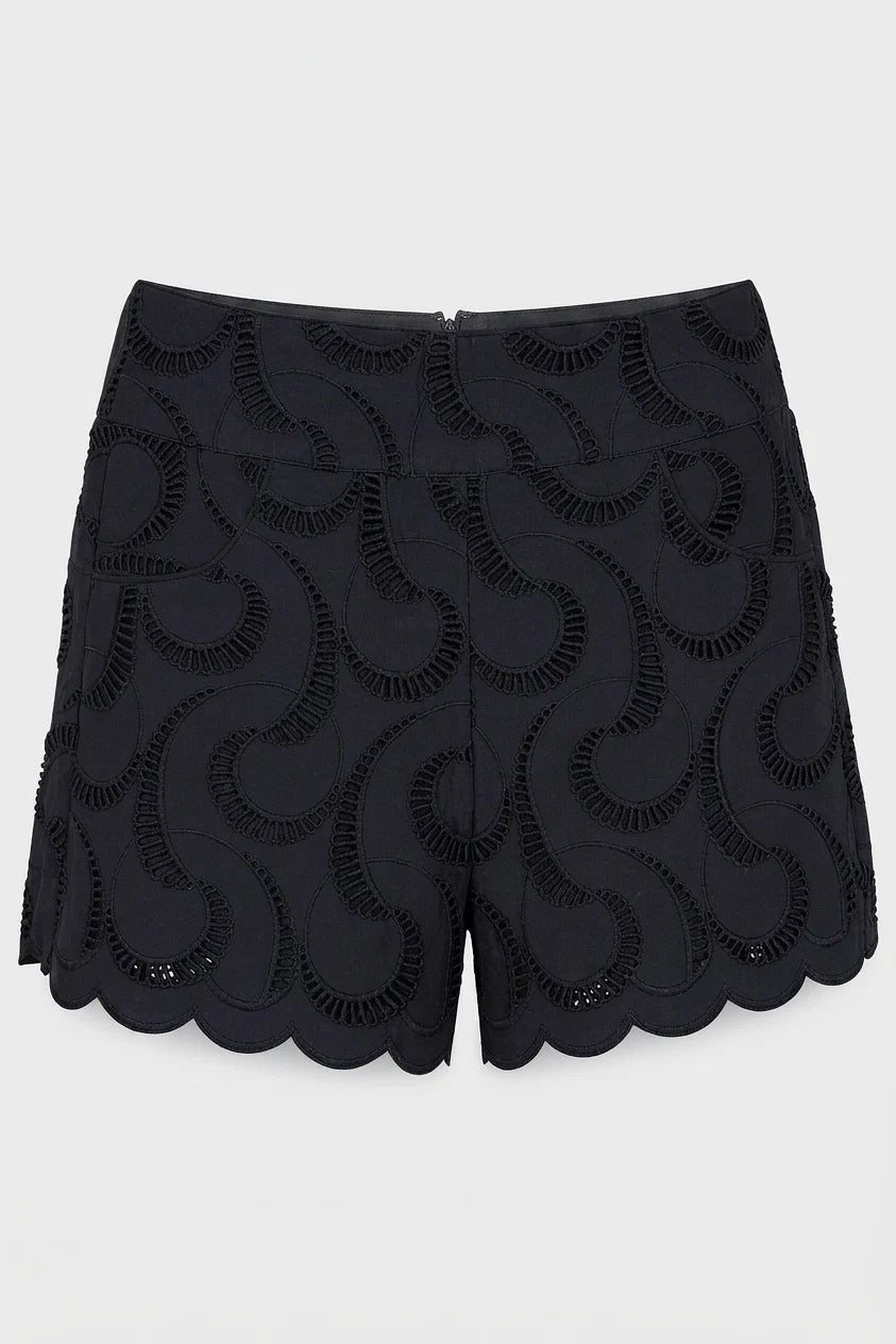 Amy Shorts Embroidered Black Paisley Shorts