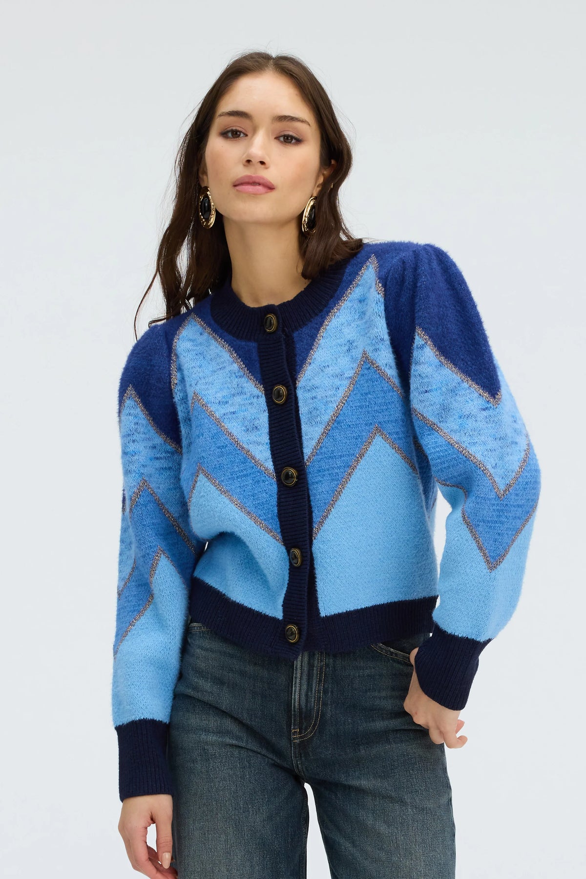 Fuzzy Chevron Cardigan