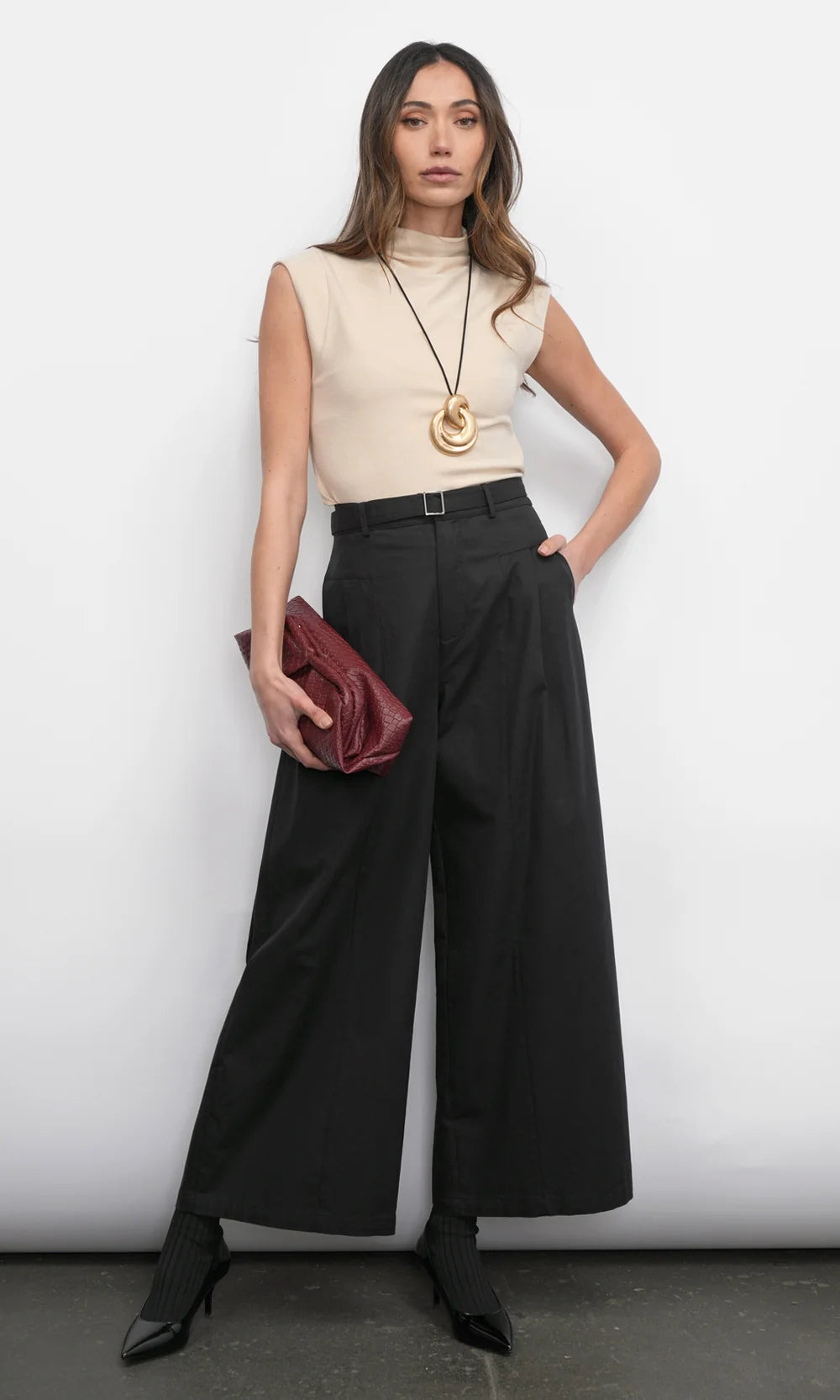 Paloma Funnel Neck Knit Sand Top