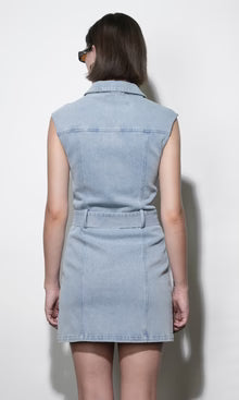 Madison Sleeveless Denim Mini Belted Dress
