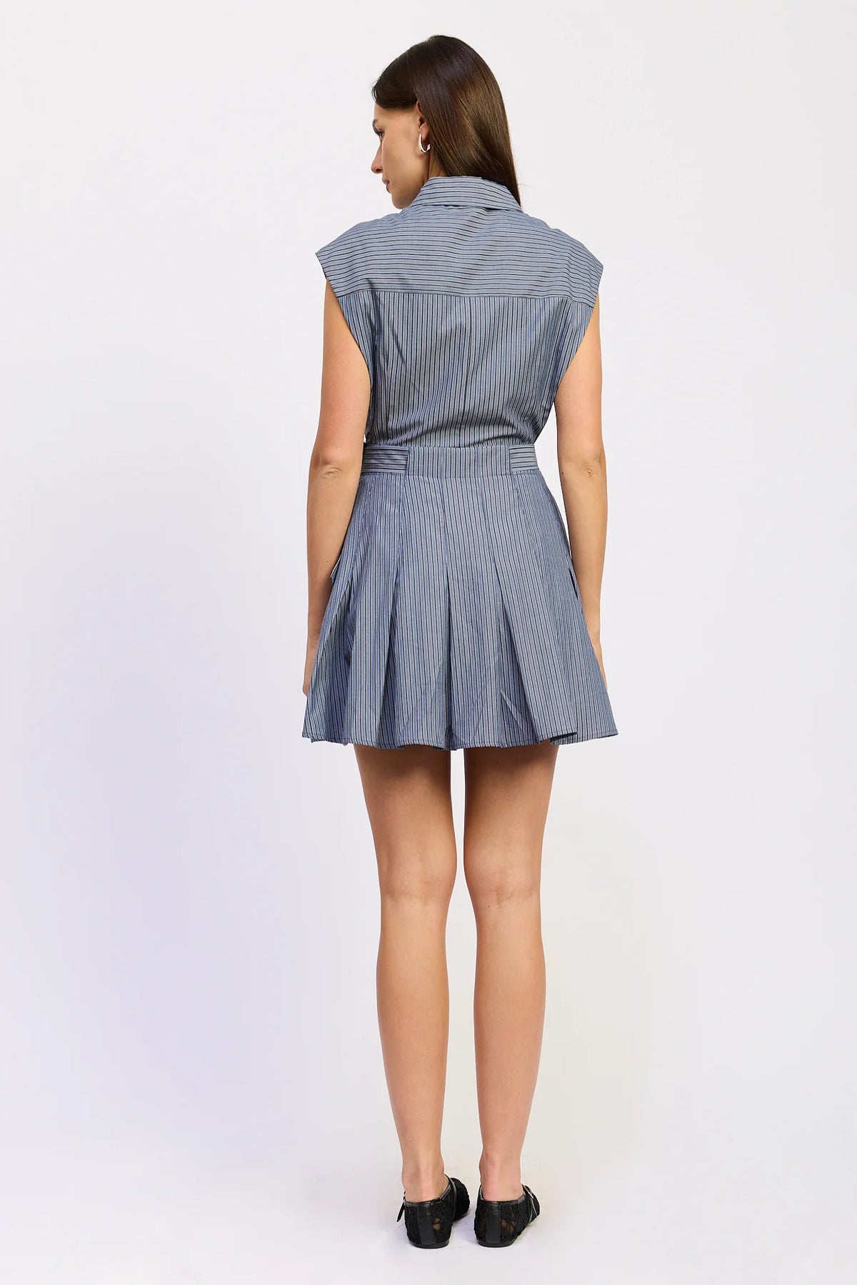 Sleeveless Drop Shoulder Pleated Mini Dress