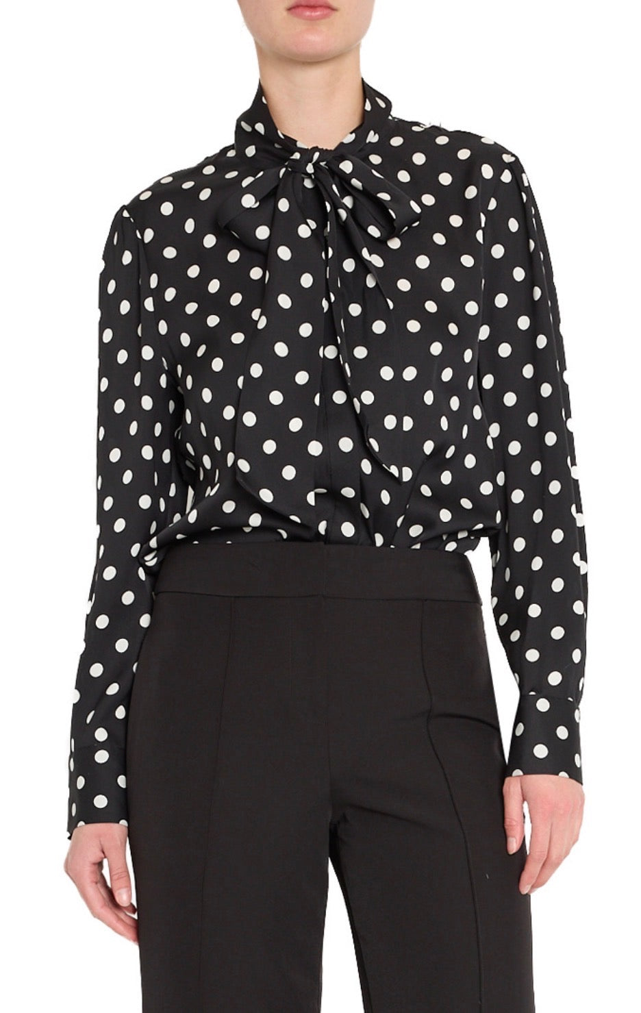 Tie Neck Polka Dot Blouse in Black/White