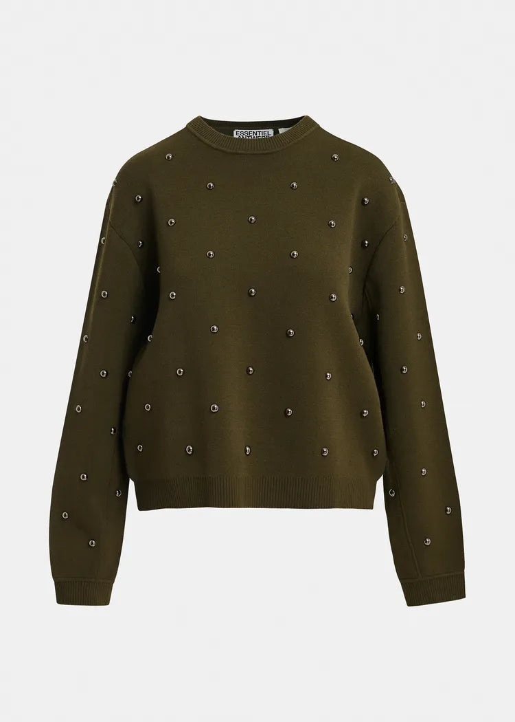 Olive Stud Embellished Sweatshirt