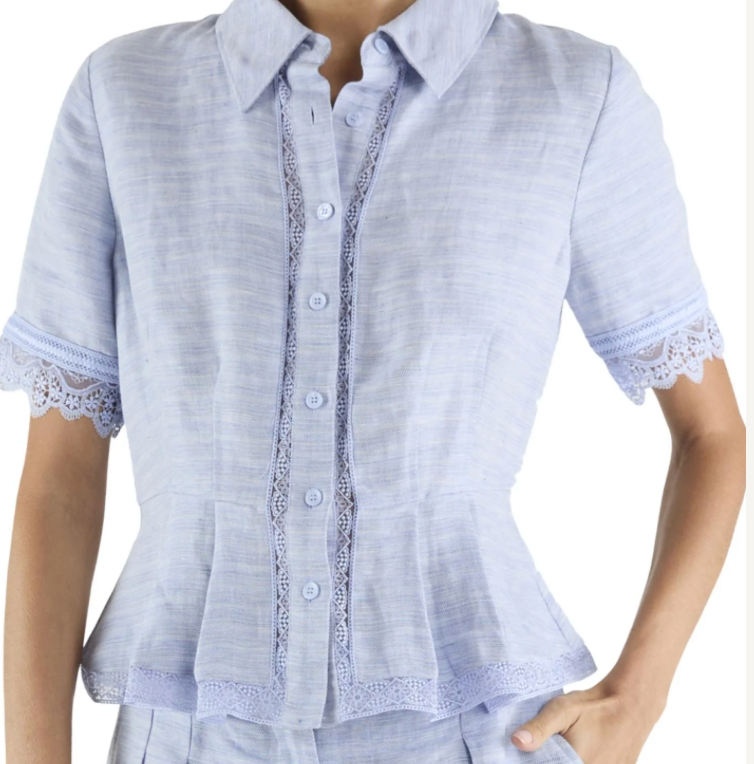 Becky Embroidered Linen Short Sleeve Top