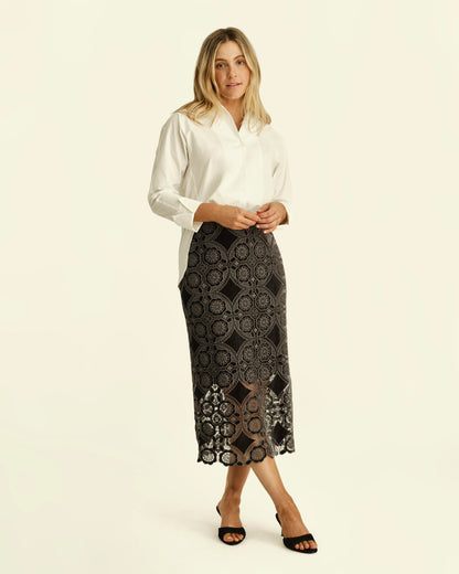 Mulberry Velvet Lace Pencil Skirt