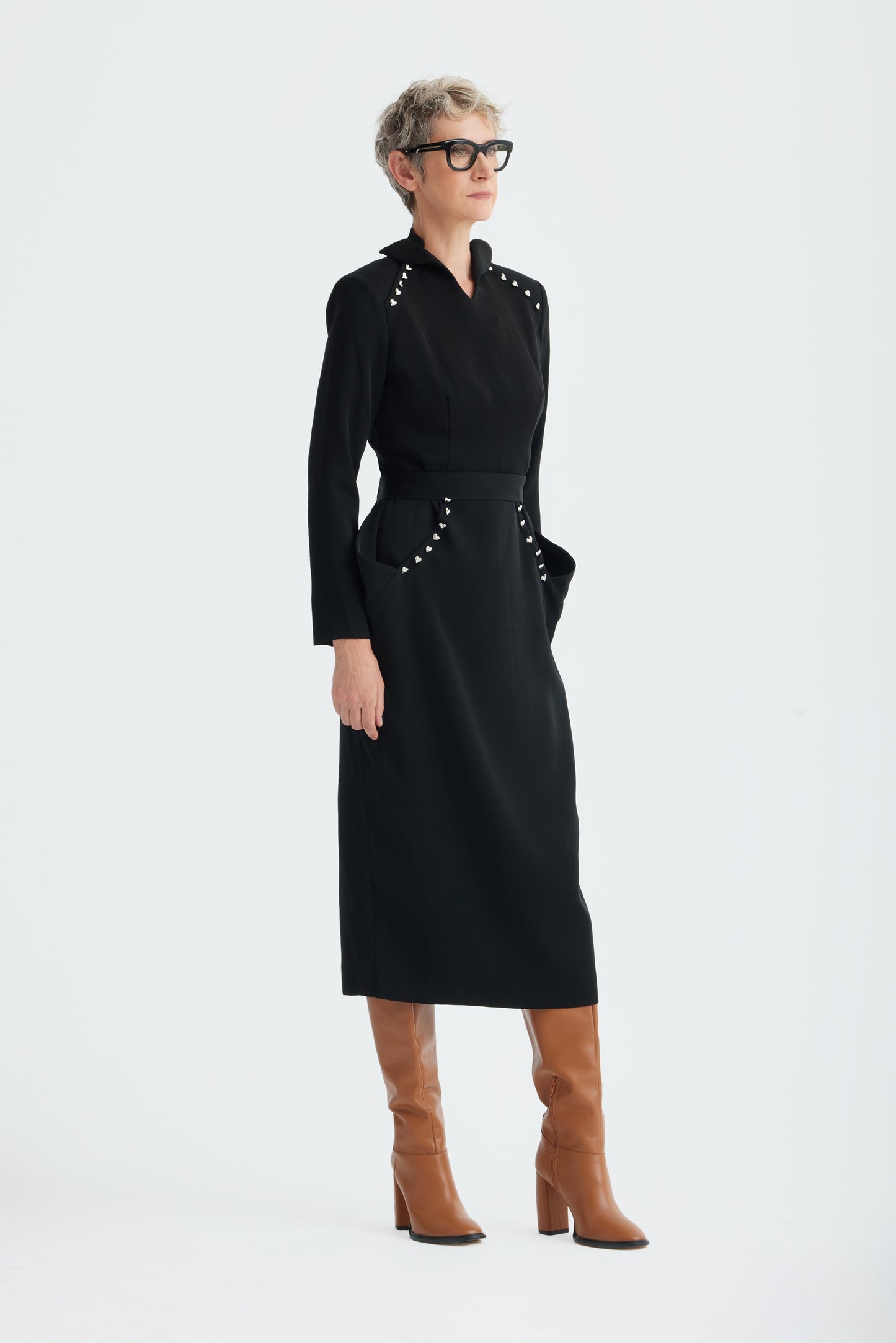 Studded Tailored Midi Dress – Black