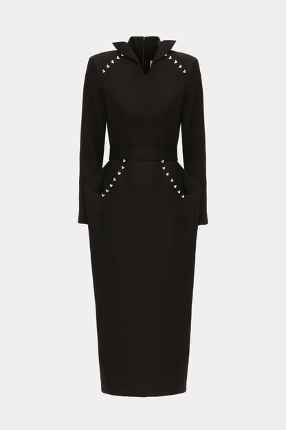 Studded Tailored Midi Dress – Black