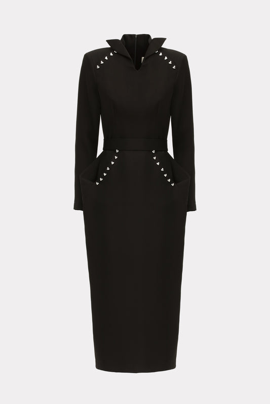 Studded Tailored Midi Dress – Black