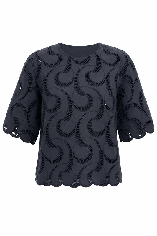 Embroidered Black Paisley Top
