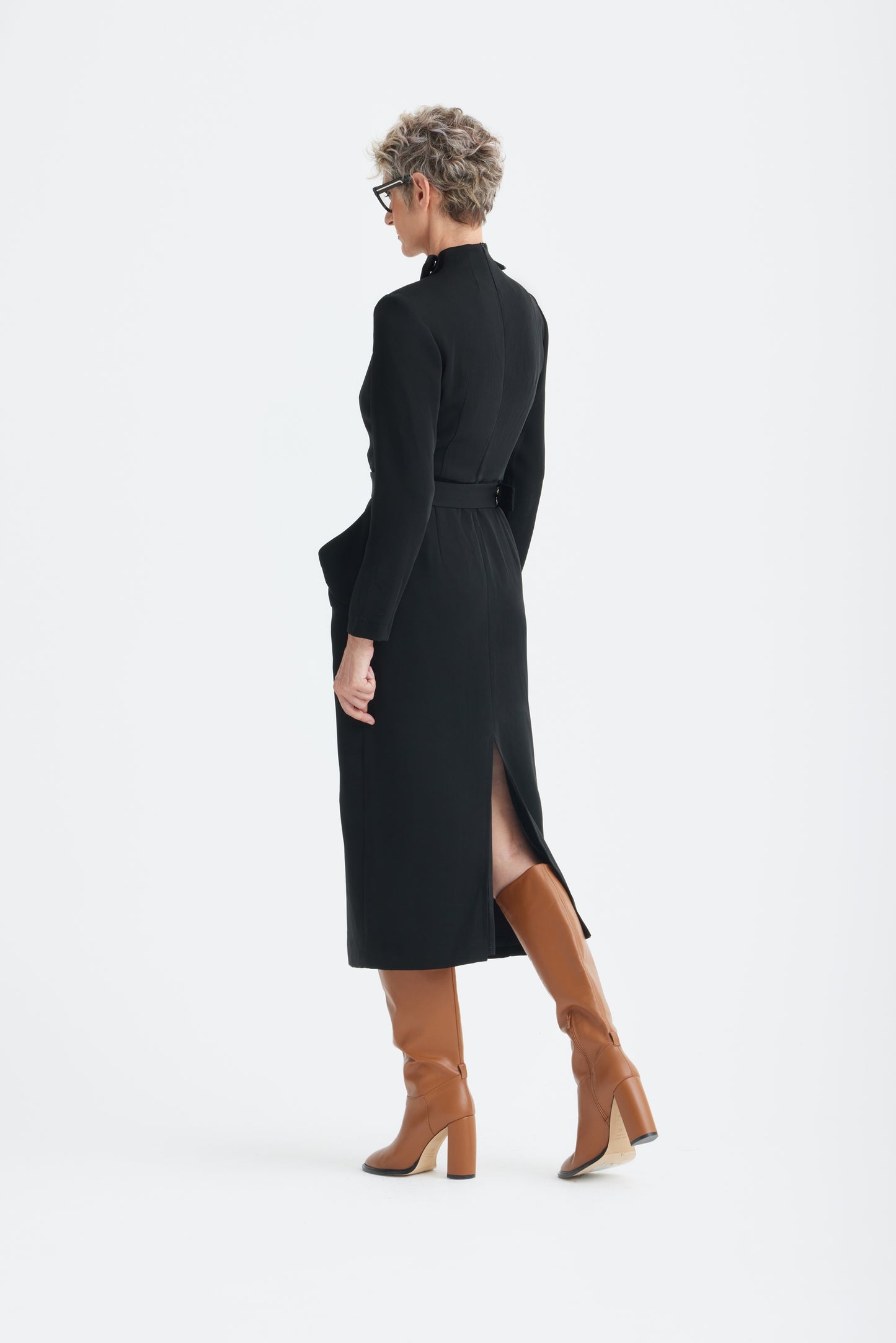 Studded Tailored Midi Dress – Black