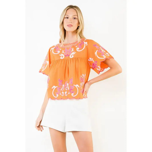 ORANGE EMBROIDERY TOP