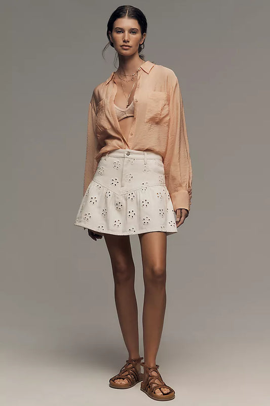 PIPPI DAISY EYELET DENIM MINI SKIRT
