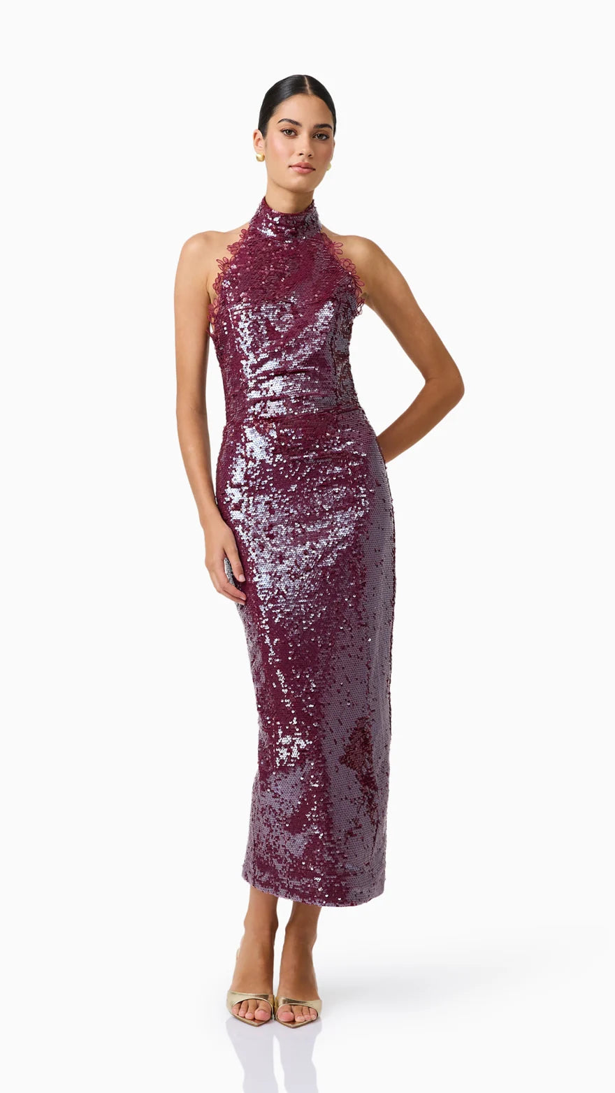 Verdita Sequin Halter Midi Dress