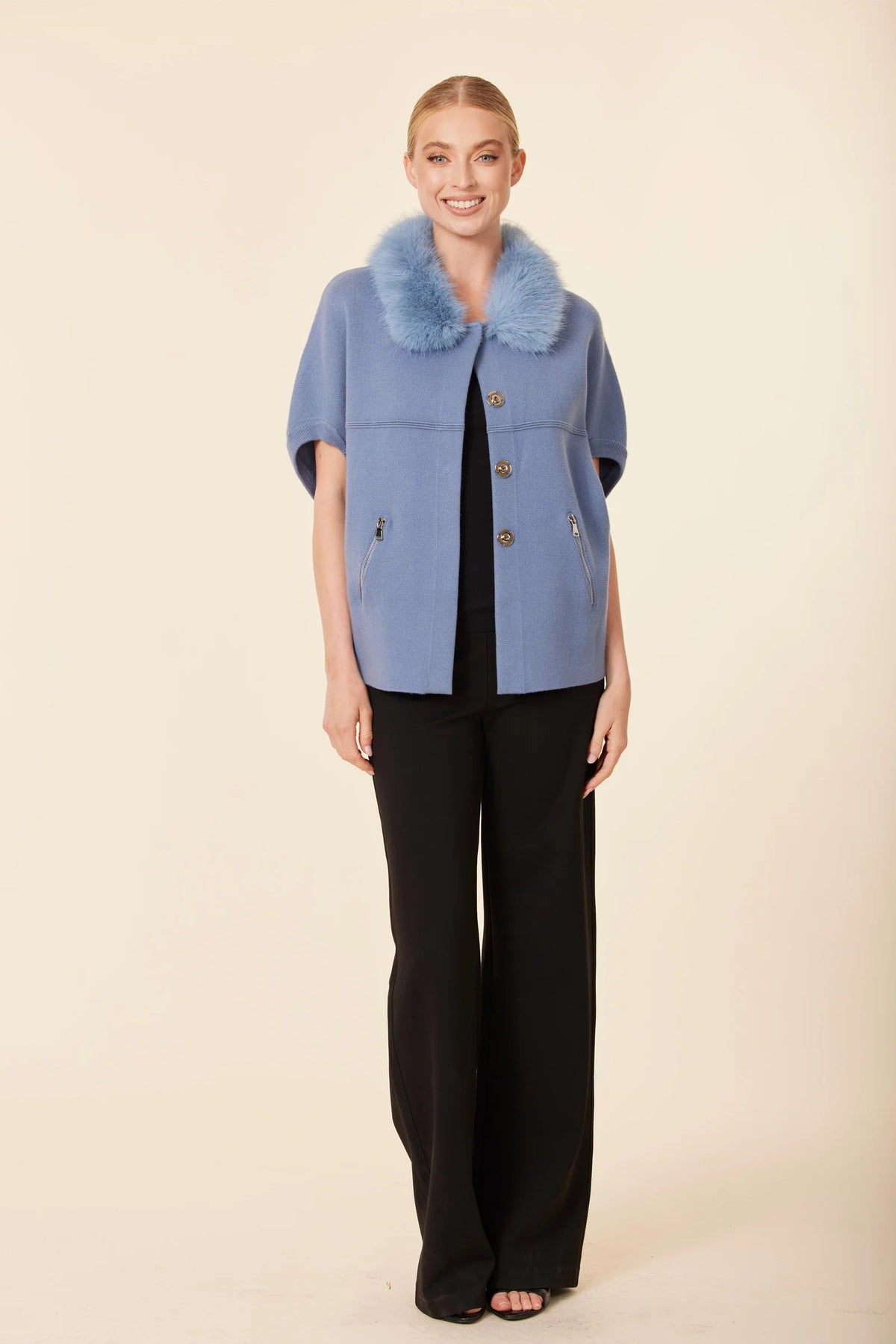Faux Fur Trimmed Cocoon Cardigan