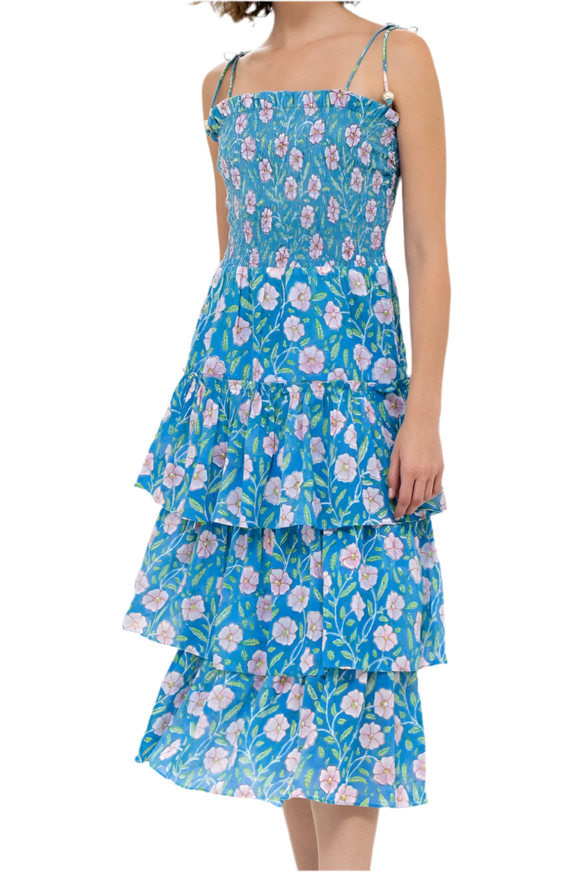 SMOCKED TIE MIDI *