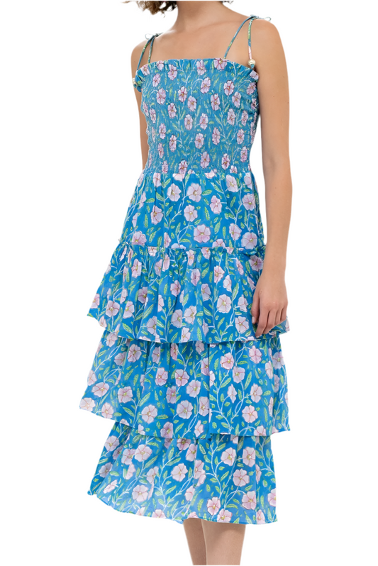SMOCKED TIE MIDI *
