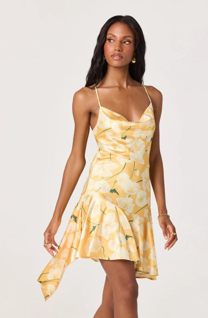 Paloma Cowl Neck Asymmetric Mini Dress
