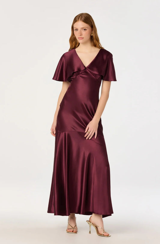 Jamie Cape Sleeve Satin Maxi Dress
