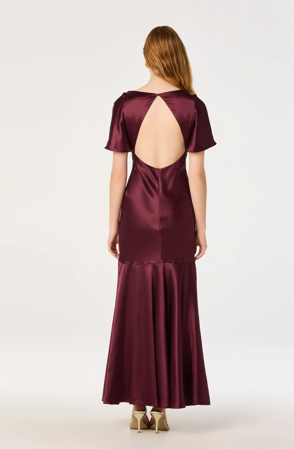 Jamie Cape Sleeve Satin Maxi Dress