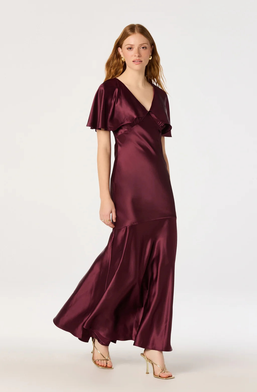 Jamie Cape Sleeve Satin Maxi Dress