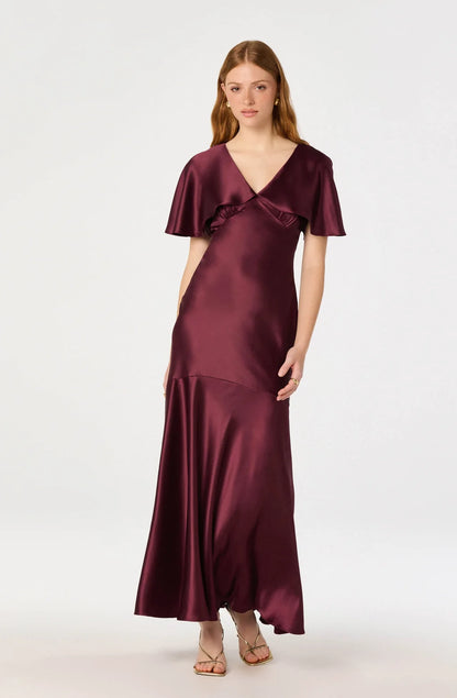 Jamie Cape Sleeve Satin Maxi Dress