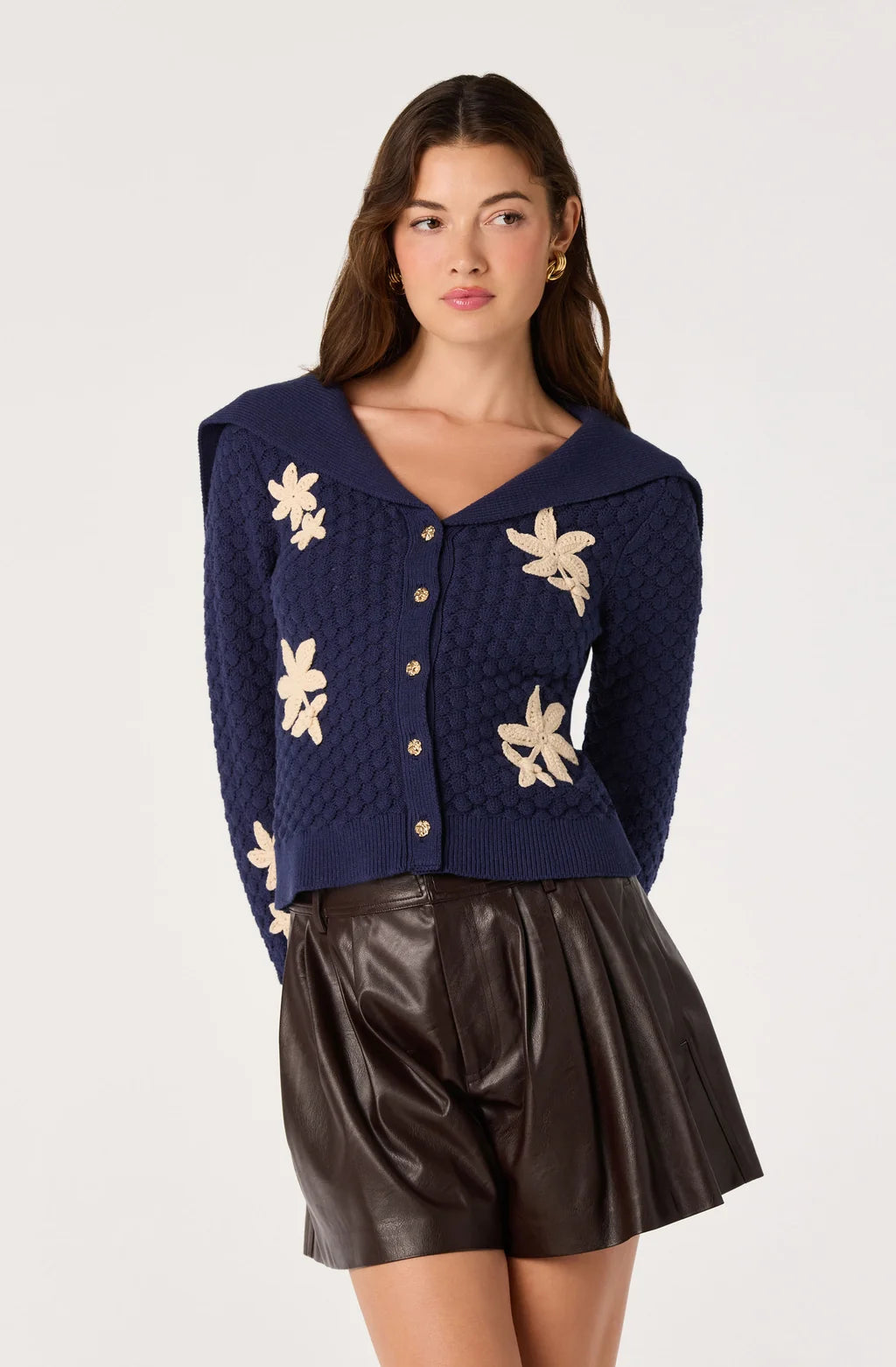 Analissa Sailor Collar Floral Cardigan