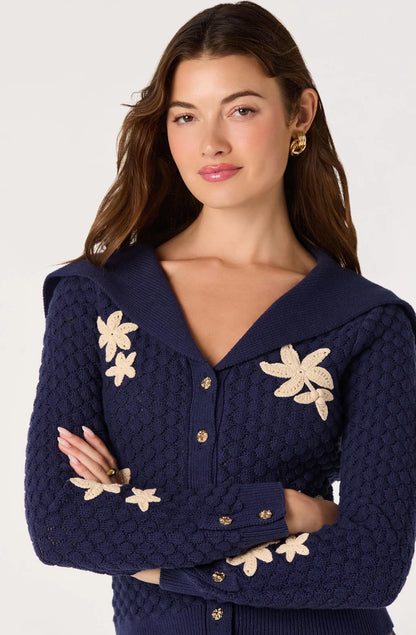 Analissa Sailor Collar Floral Cardigan