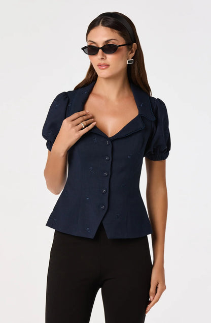 Anne Embroidered Fit-and-Flare Top
