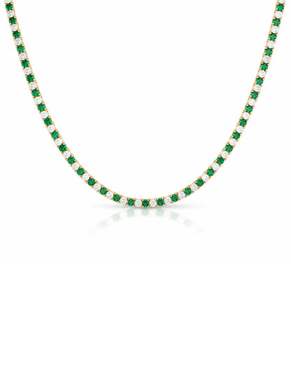 Emerald and Cz Tennis Necklace