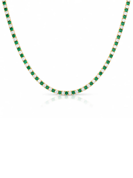 Emerald and Cz Tennis Necklace