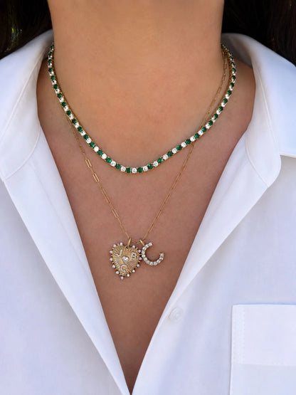 Emerald and Cz Tennis Necklace