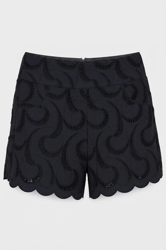 Amy Shorts Embroidered Black Paisley Shorts