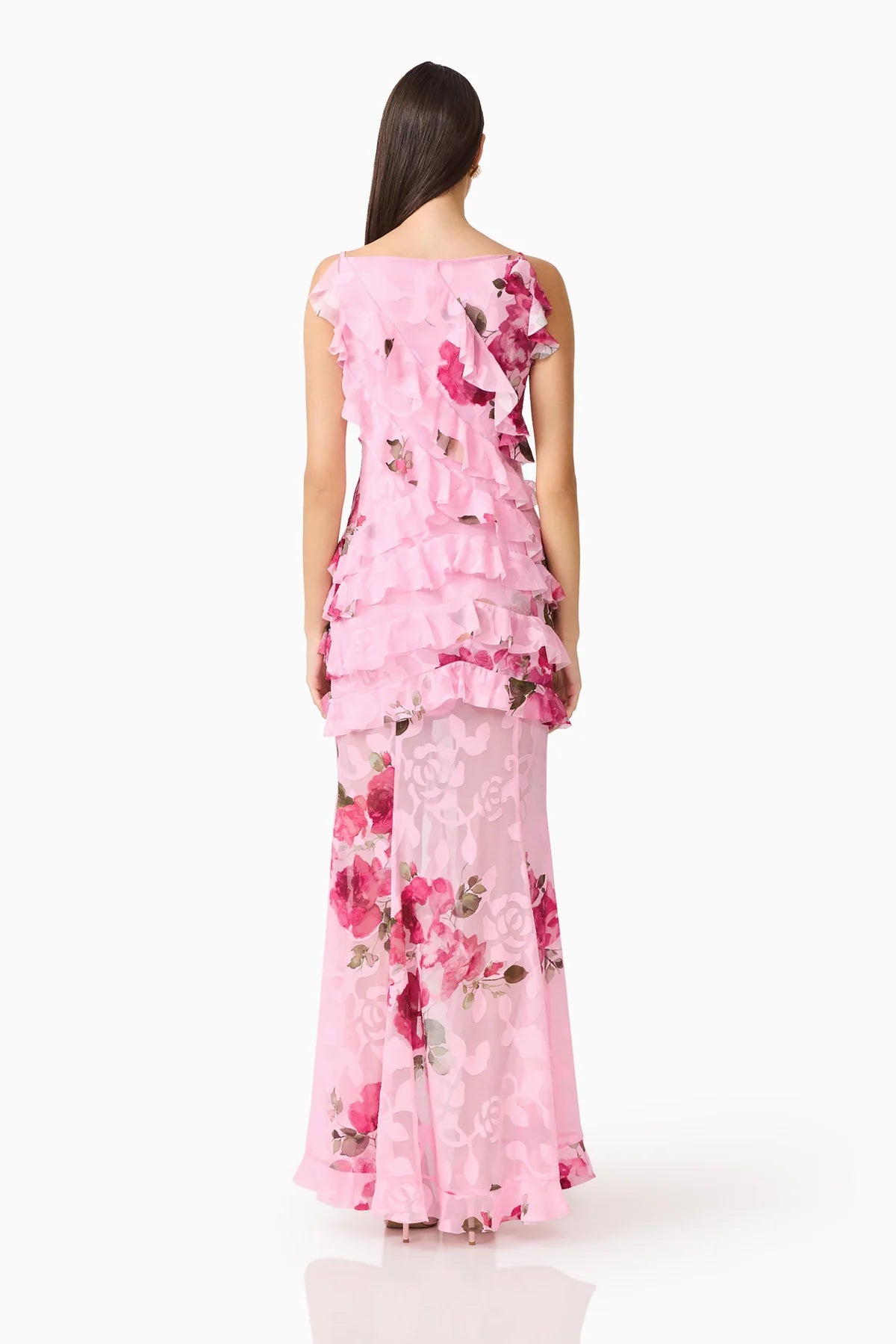 Eleanora Ruffle Gown in Pink Floral