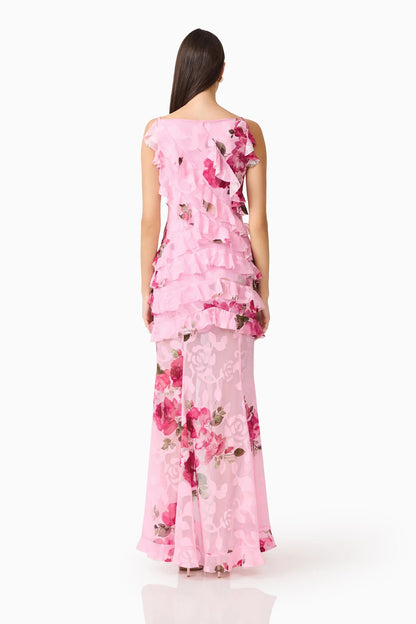 Eleanora Ruffle Gown in Pink Floral