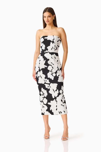 Bloomnoir Column Midi Dress in Black & White