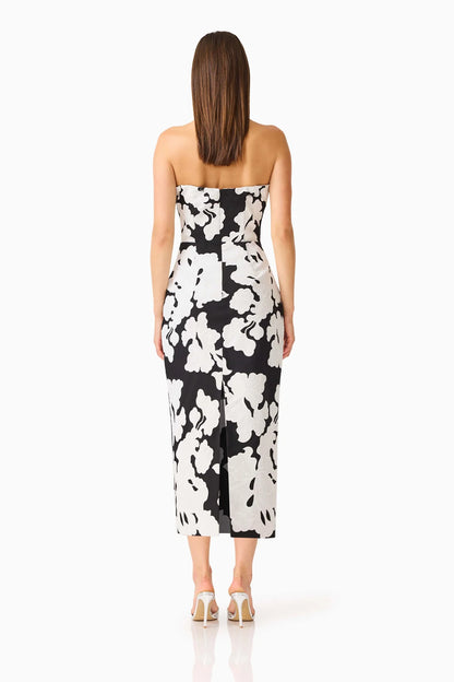 Bloomnoir Column Midi Dress in Black & White