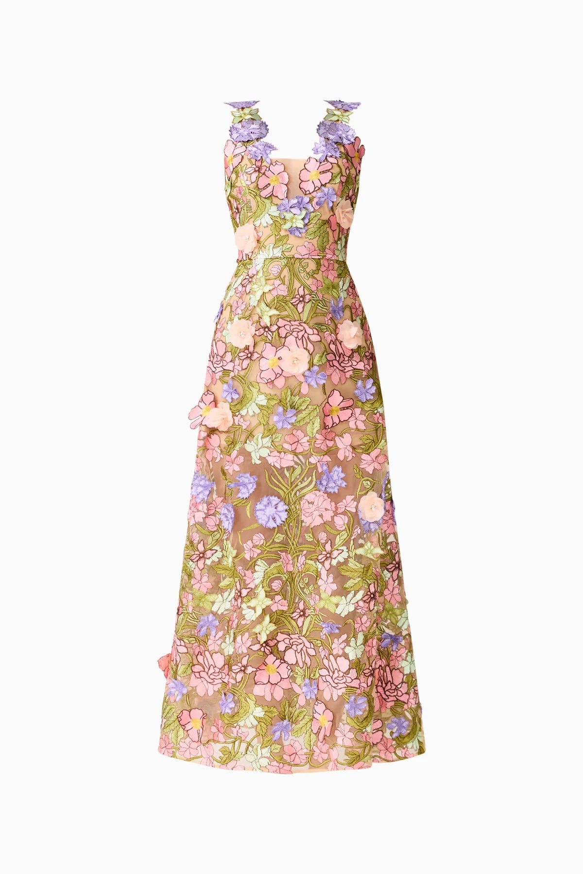 Fiora A-Line Gown in Green & Pink Floral
