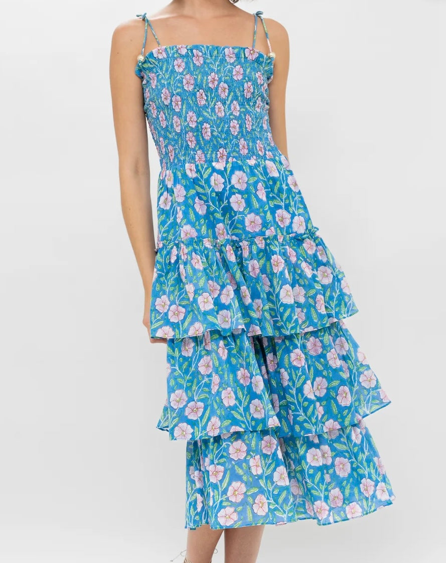 SMOCKED TIE MIDI *
