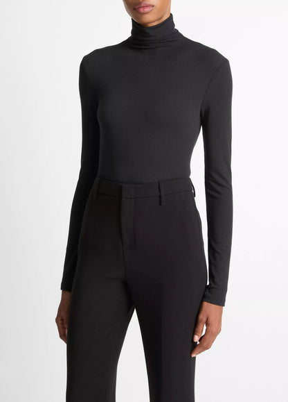 Essential Long-Sleeve Turtleneck Top Black