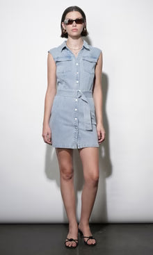 Madison Sleeveless Denim Mini Belted Dress