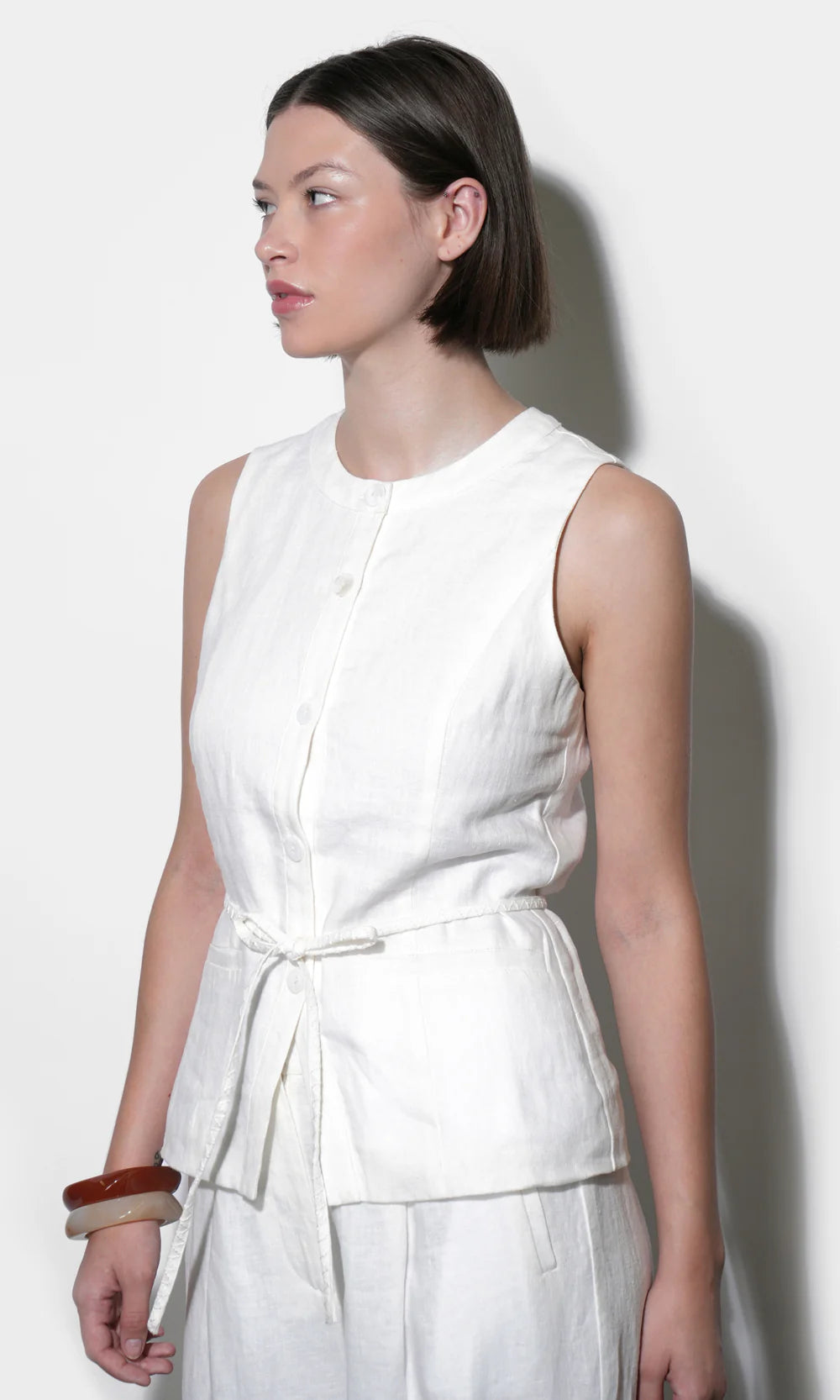 HADLEY LINEN VEST WITH TIE BELT
