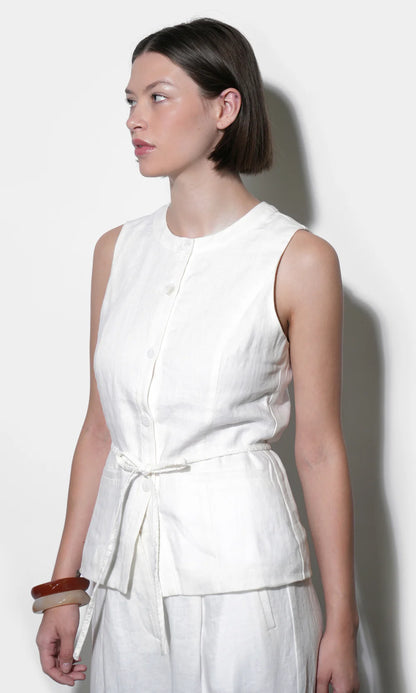HADLEY LINEN VEST WITH TIE BELT