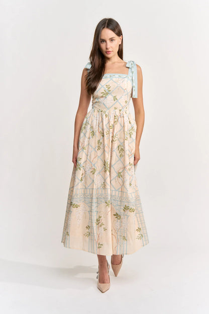 Square Neck Tie Shoulder Maxi Dress