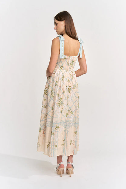 Square Neck Tie Shoulder Maxi Dress