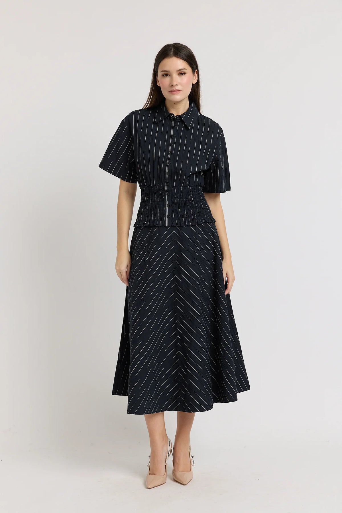 Chevron Stripe Placement Midi Circle Skirt