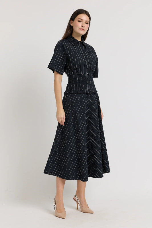 Chevron Stripe Placement Midi Circle Skirt