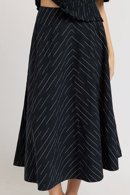 Chevron Stripe Placement Midi Circle Skirt