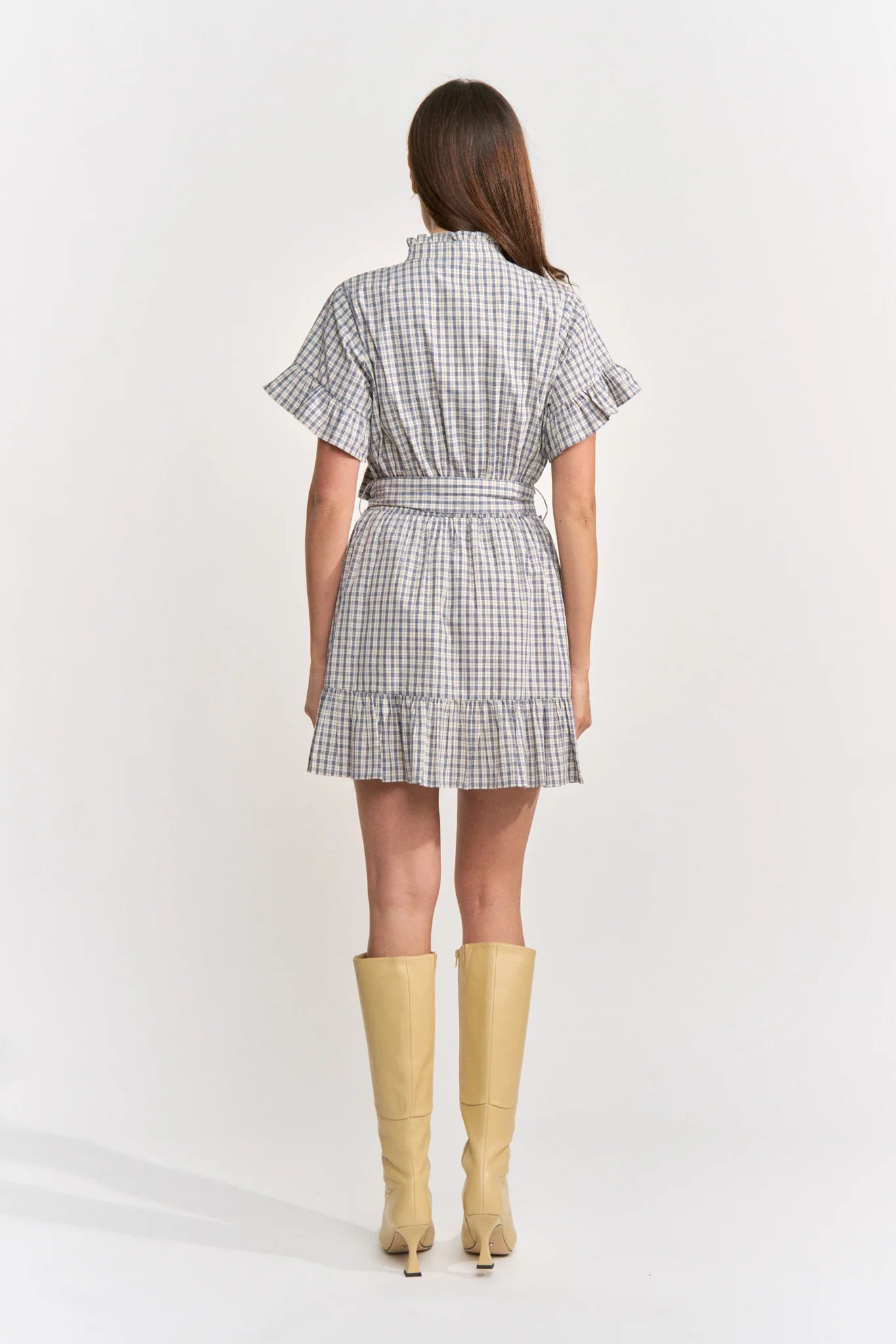 Ruffle Placket Belted Tiered Mini Dress