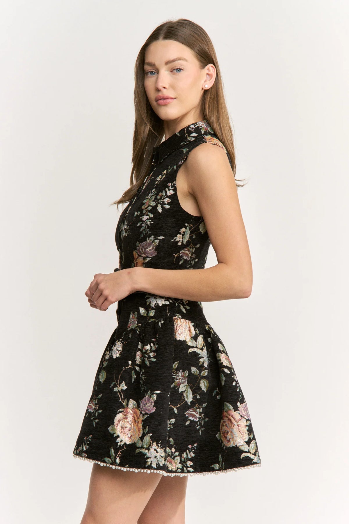 Button Front Godet Belted Mini Dress
