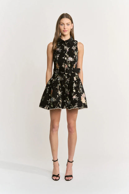 Button Front Godet Belted Mini Dress